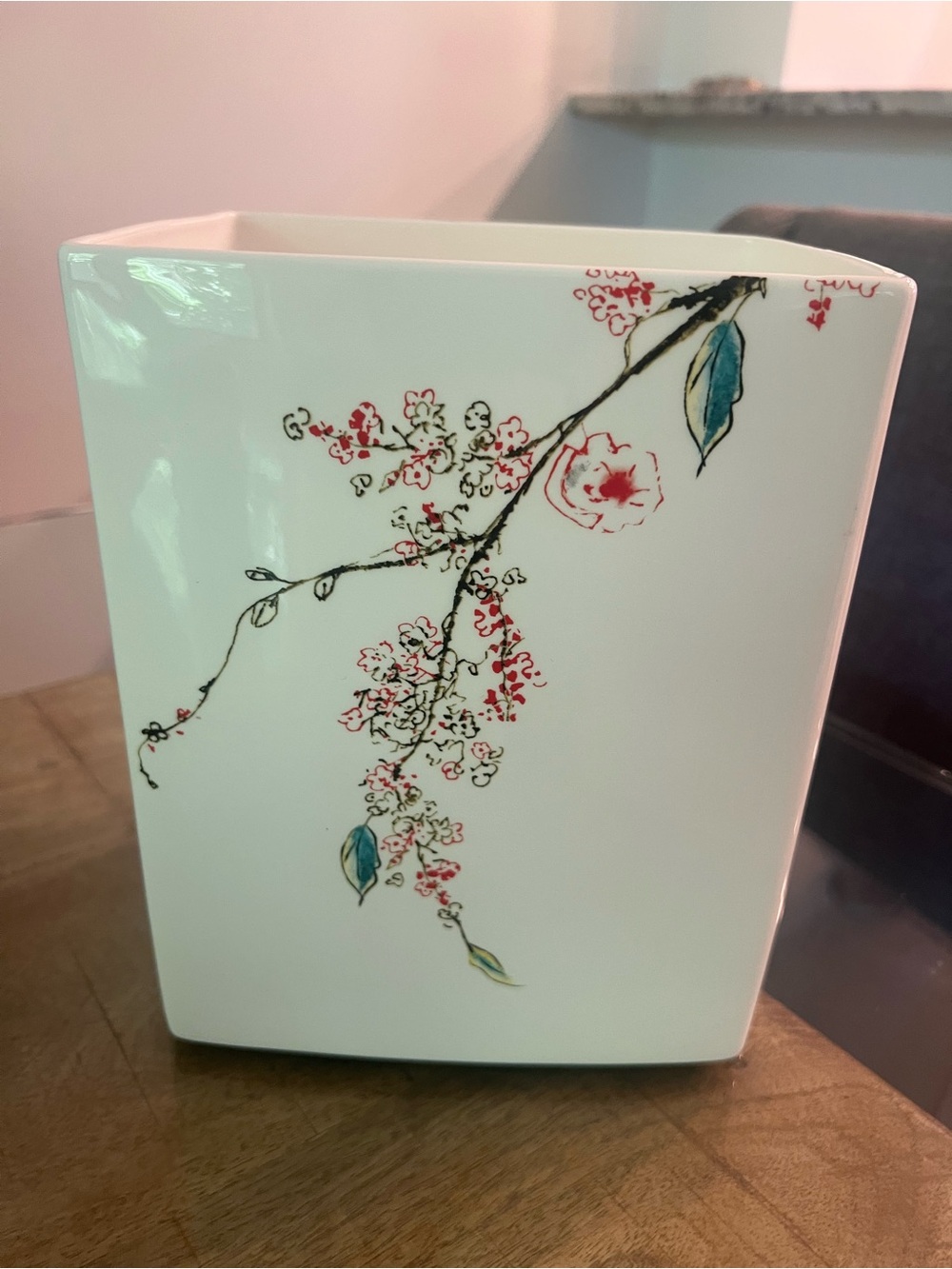 Lenox "Chirp" pattern rectangular ceramic waste basket or Vase
